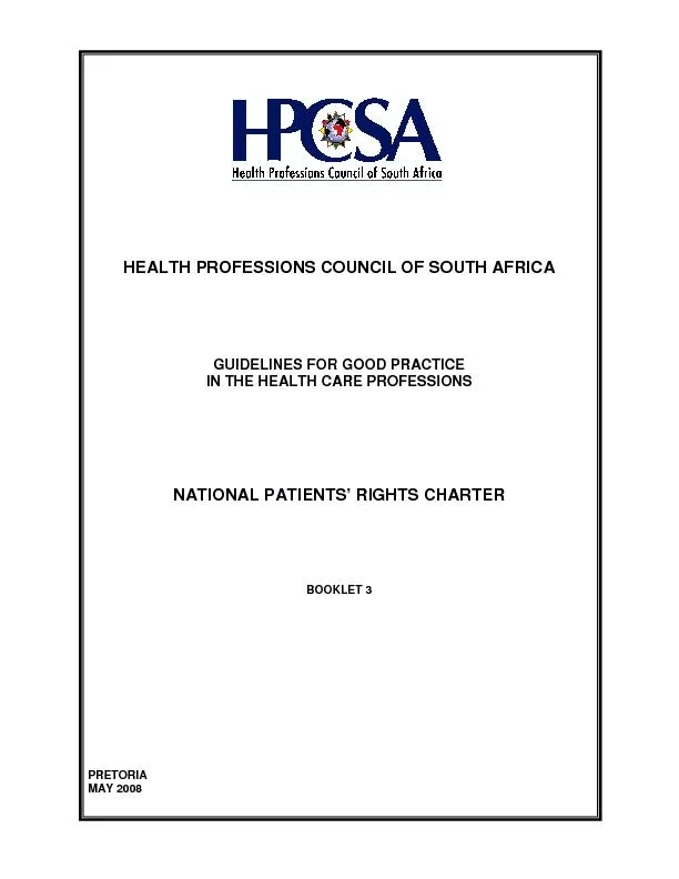 HEALTH PROFESSIONS COUNCIL OF SOUTH AFRICA GUIDELINES FOR GOOD PRACTIC