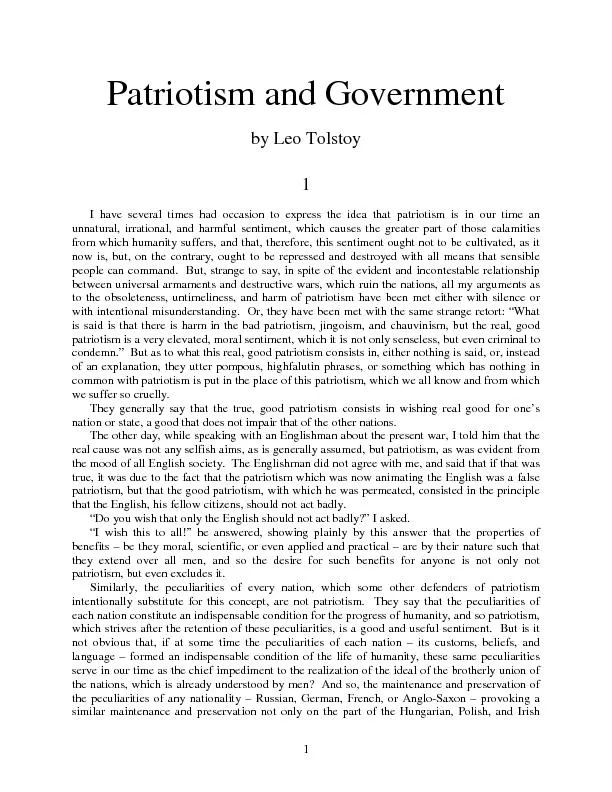 Patriotism and Government by Leo Tolstoy 1 I have several times had oc