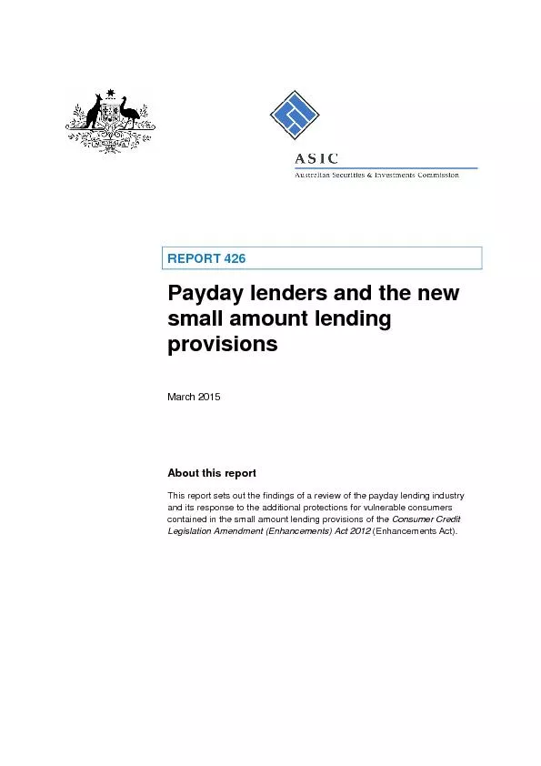Payday lenders and the new small amount lending provisionsMarch 2015Ab