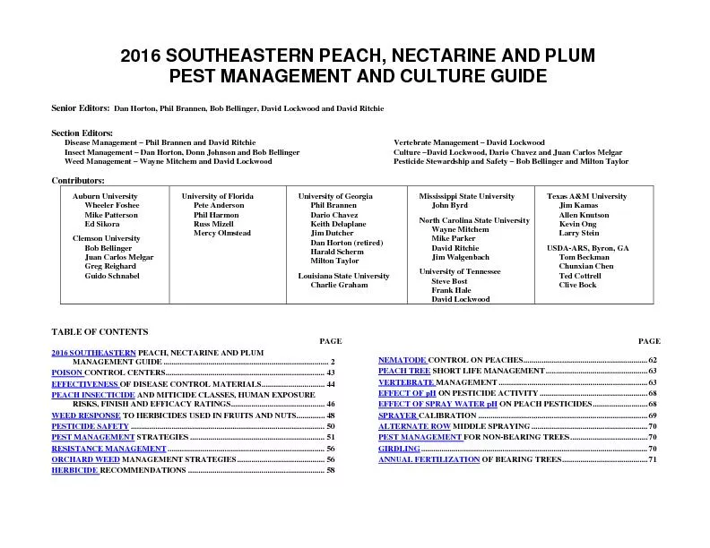 SOUTHEASTERN PEACH, NECTARINE AND PLUM PEST MANAGEMENT AND CULTURE GUI