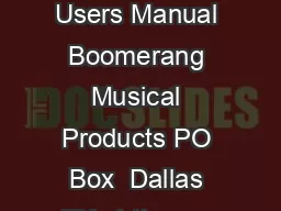 Phrase Sampler Users Manual Boomerang Musical Products PO Box  Dallas TX   httpwww