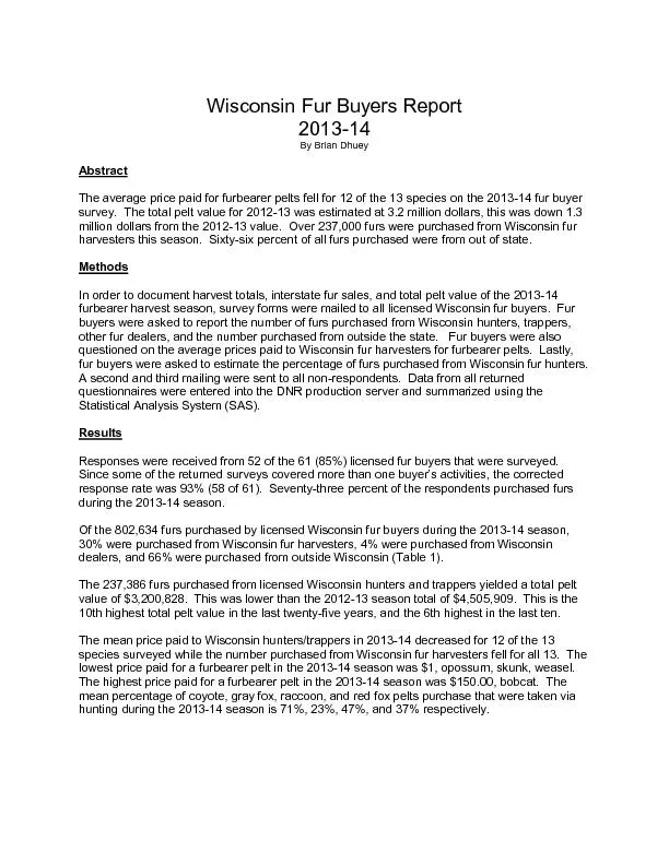 Wisconsin Fur Buyers Report