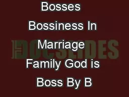 Bosses  Bossiness In Marriage  Family God is Boss By B
