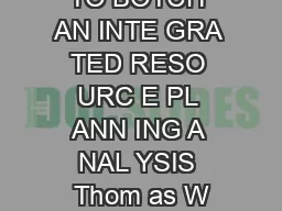 FIVE WAYS TO BOTCH AN INTE GRA TED RESO URC E PL ANN ING A NAL YSIS Thom as W