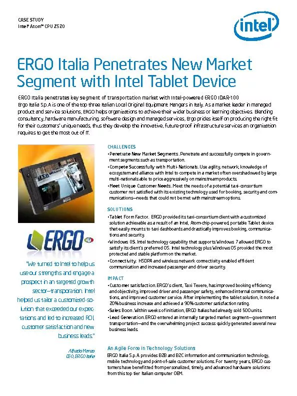 ERGO Italia Penetrates New Market Segment with Intel Tablet DeviceERGO