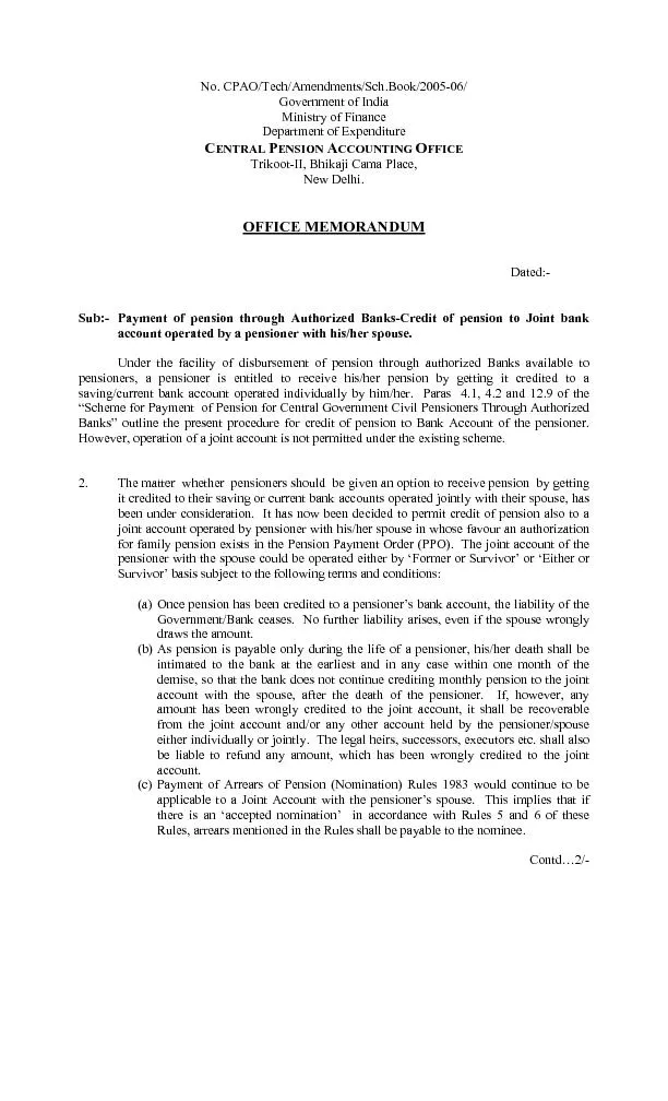No. CPAO/Tech/Amendments/Sch.Book/2005-06/ Government of India Departm