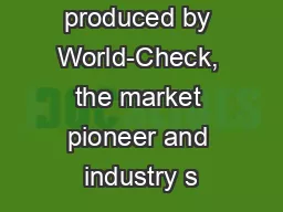White paper produced by World-Check, the market pioneer and industry s