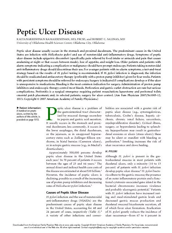 Peptic Ulcer DiseaseKALYANAKRISHNAN RAMAKRISHNAN, MD, FRCSE, and ROBER