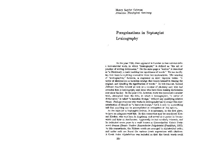 Gehman Princeton Theological Seminary Peregrinations in Septuagint Lex