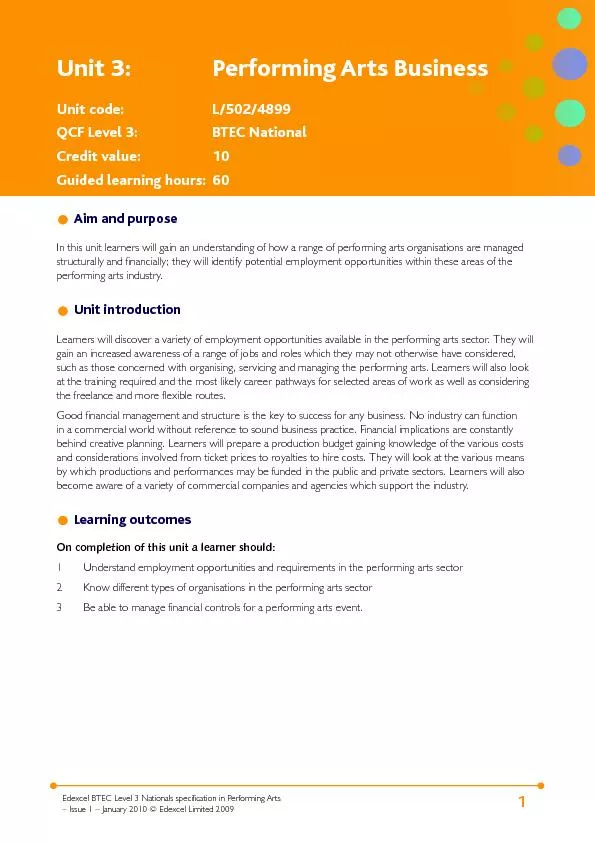 Edexcel BTEC Level 3 Nationals specification in Performing Arts
...
