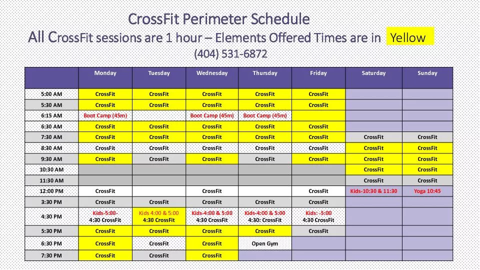CrossFit Perimeter Schedule