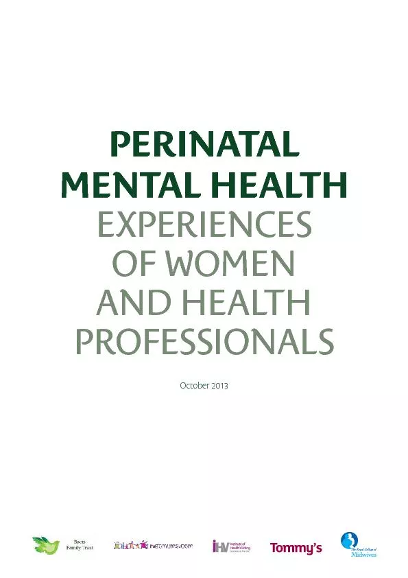 PERINATAL MENTAL HEALTH EXPERIENCES OF WOMEN AND HEALTH PROFESSIONALSO