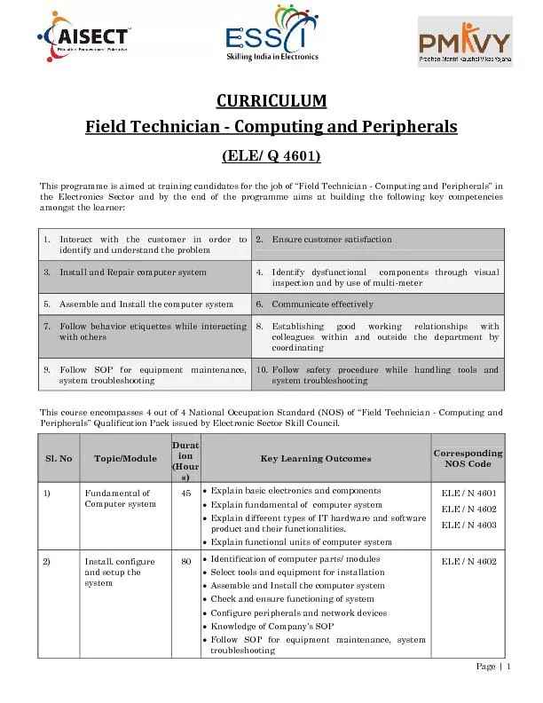Field Technician Computing and Peripherals