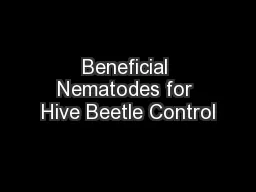 Beneficial Nematodes for Hive Beetle Control