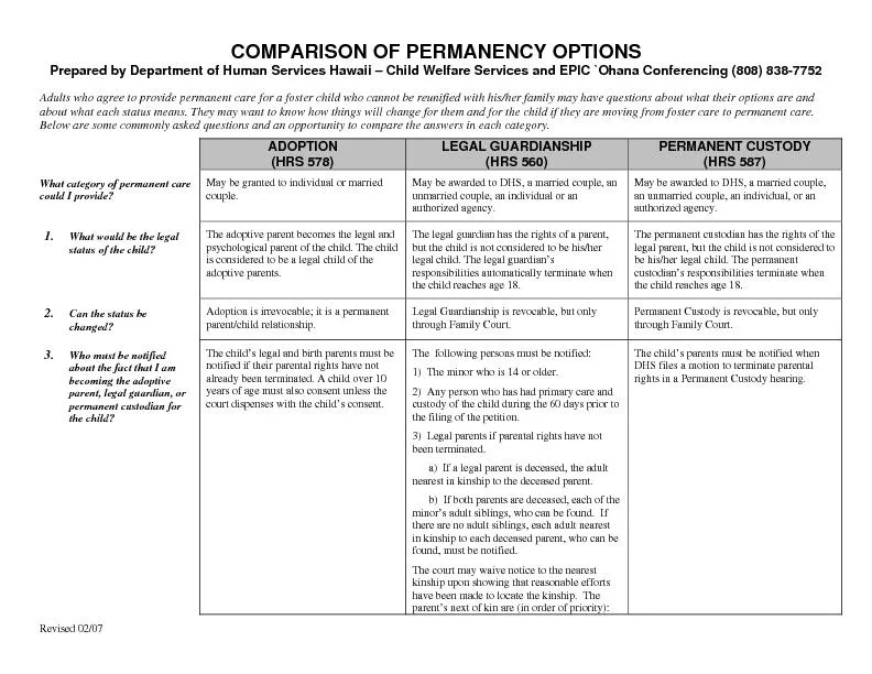 Revised 02/07 Prepared by Department of Human Services Hawaii 