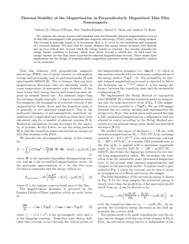 ThermalStabilityoftheMagnetizationinPerpendicularlyMagnetizedThinFilmN