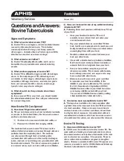 APHIS Factsheet Veterinary Services March  Questions and Answers Bovine Tuberculosis Signs and Symptoms Q