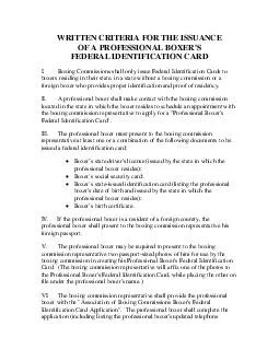 WRITTEN CRITERIA FOR THE ISSUANCE OF A PROFESSIONAL BOXERS FEDERAL IDENTIFICATION CARD