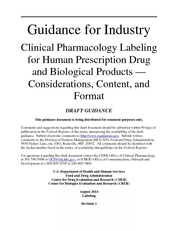 Guidance for IndustryClinical Pharmacology Labeling for Human Prescrip