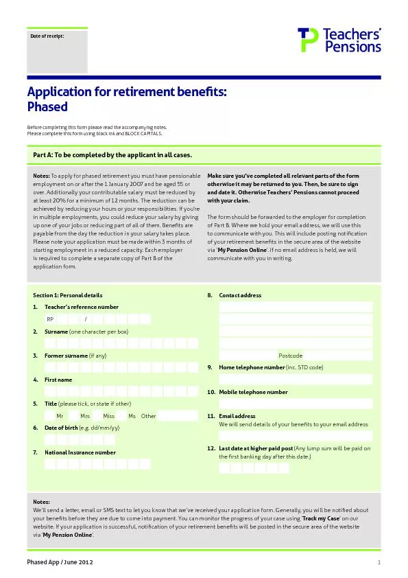Application for retirement bene�ts: