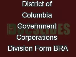 District of Columbia Government Corporations Division Form BRA