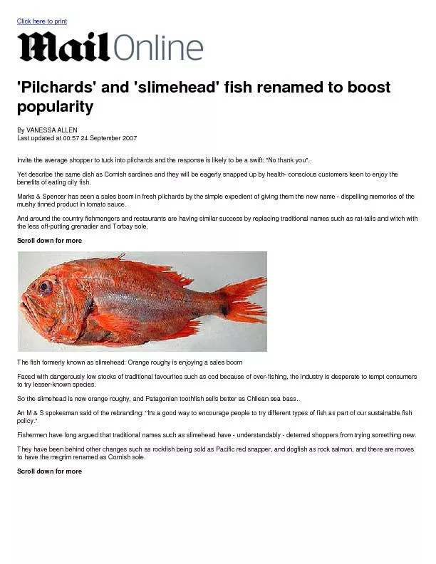 Click here to print'Pilchards' and 'slimehead' fish renamed to boostpo