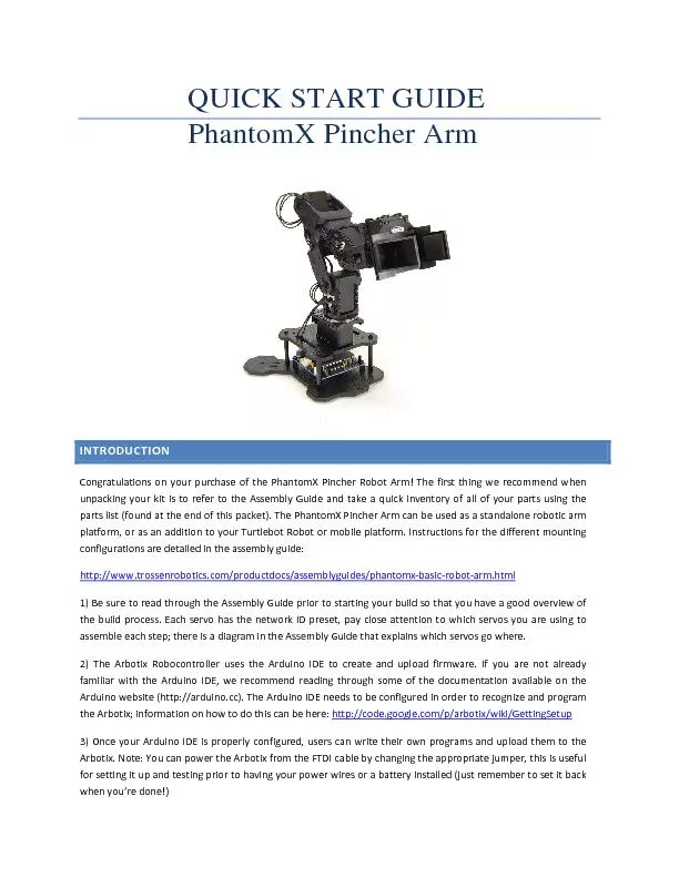 QUICK START GUIDE   PhantomX Pincher Arm