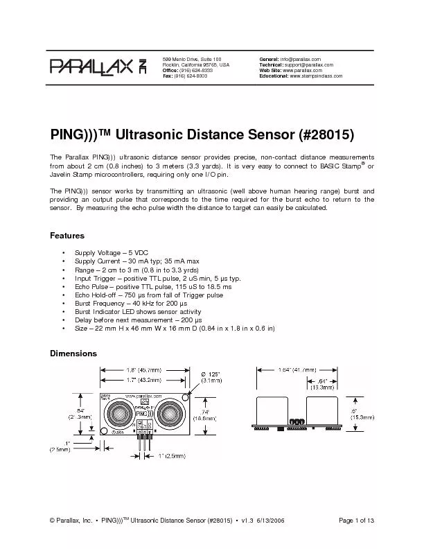 parallax inc ping ultrasonic distance sensor 28