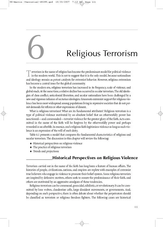 errorism in the name ofreligion has become the predominant model for p