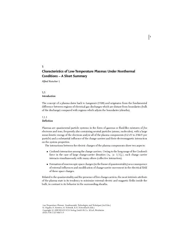 1CharacteristicsofLow-TemperaturePlasmasUnderNonthermalConditions