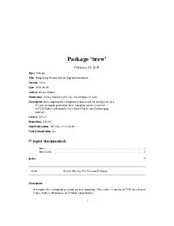 Package brew February   Type Package Title Templating Framework for Report Generation Version