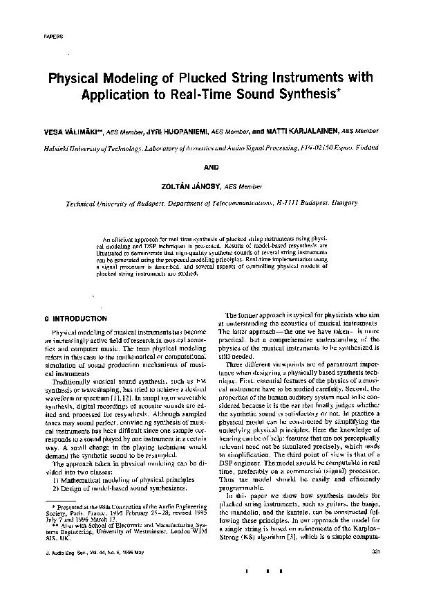 PAPERSPhysicalModelingofPluckedStringInstrumentswithApplicationtoReal-