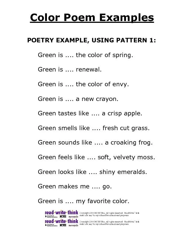 Color Poem Examples