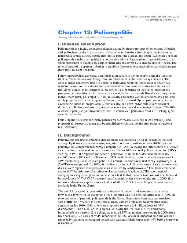 VPD Surveillance Manual, 5th Edition, 2012 Poliomyelitis: Chapter 12-9