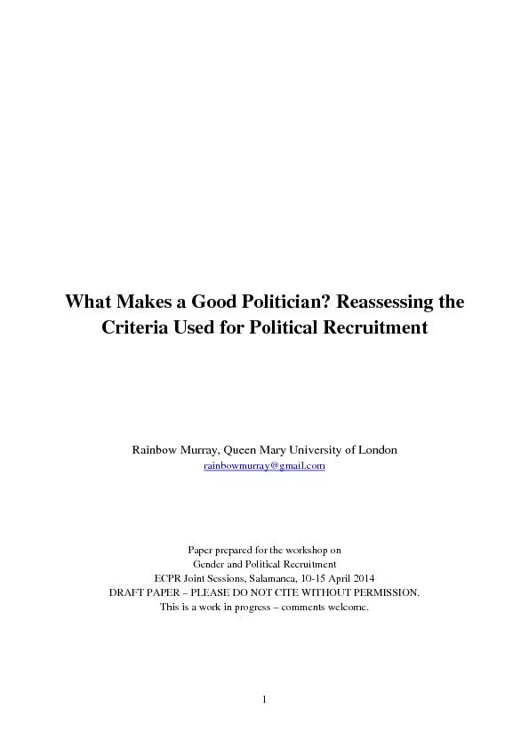 1 What Makes a Good Politician? Reassessing the Criteria Used for Poli