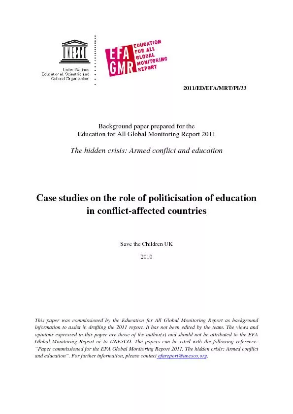 The hidden crisis: Armed conflict and education for All Global Monitor
