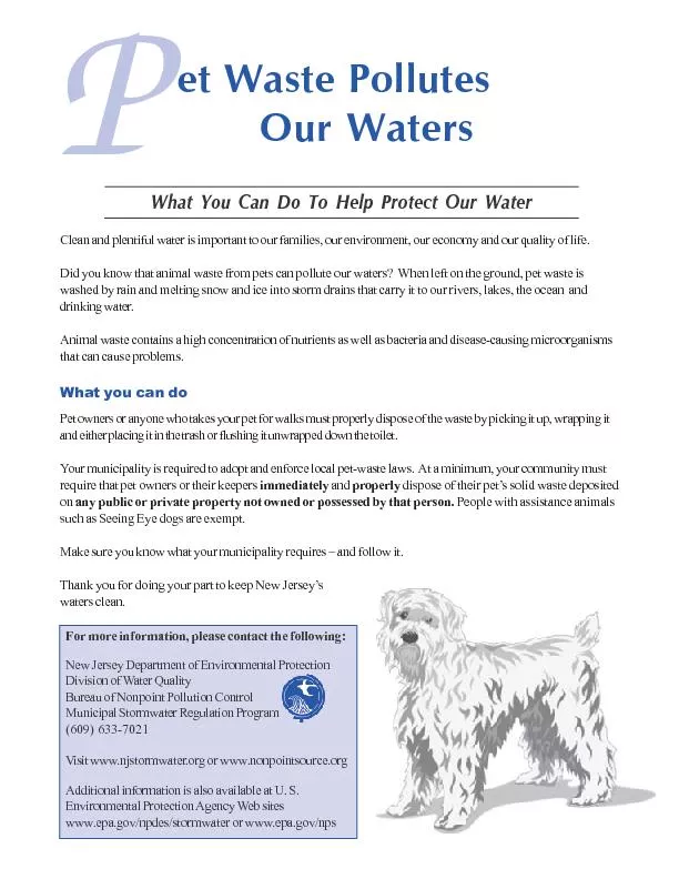 Did you know that animal waste from pets can pollute our waters?  When