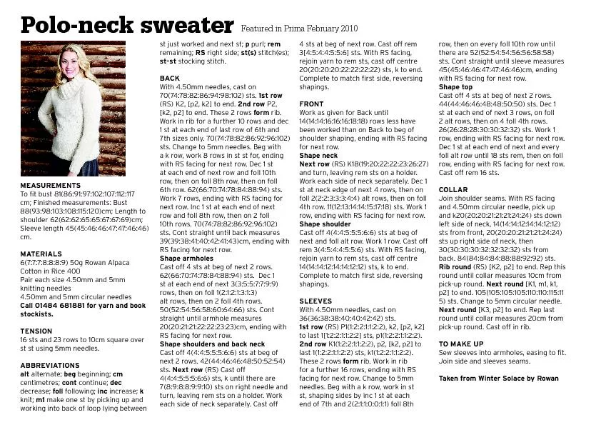 Featured in Prima February 2010Polo-neck sweater