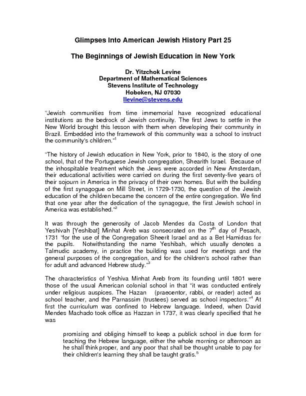 Jewish History Part 25 Department of Mathematical SciencesStevens Inst