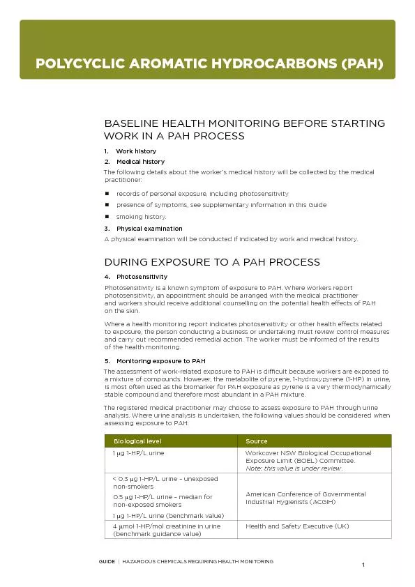 BASELINE HEALTH MONITORING BEFORE STARTING WORK IN A PAH PROCESS
...