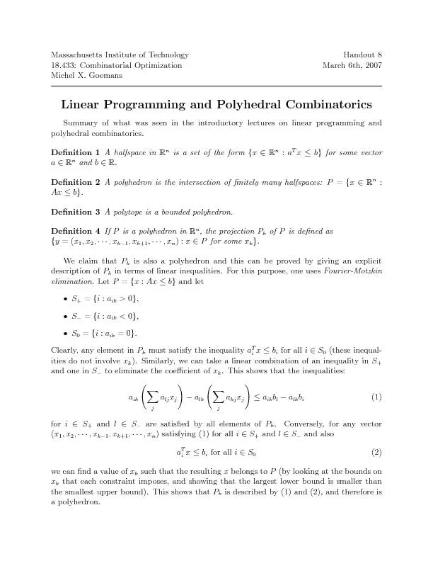 MassachusettsInstituteofTechnologyHandout818.433:CombinatorialOptimiza