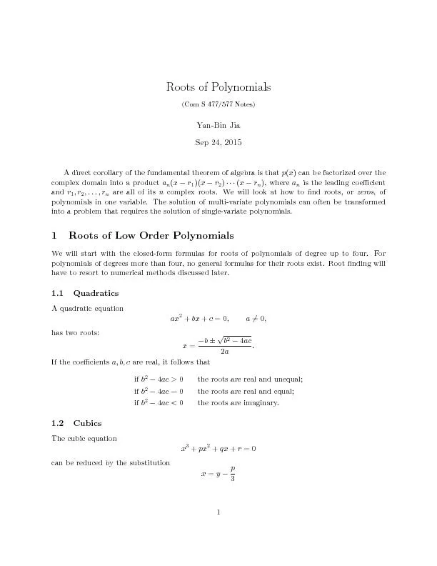 RootsofPolynomials(ComS477/577Notes)Yan-BinJiaSep24,2015Adirectcorolla
