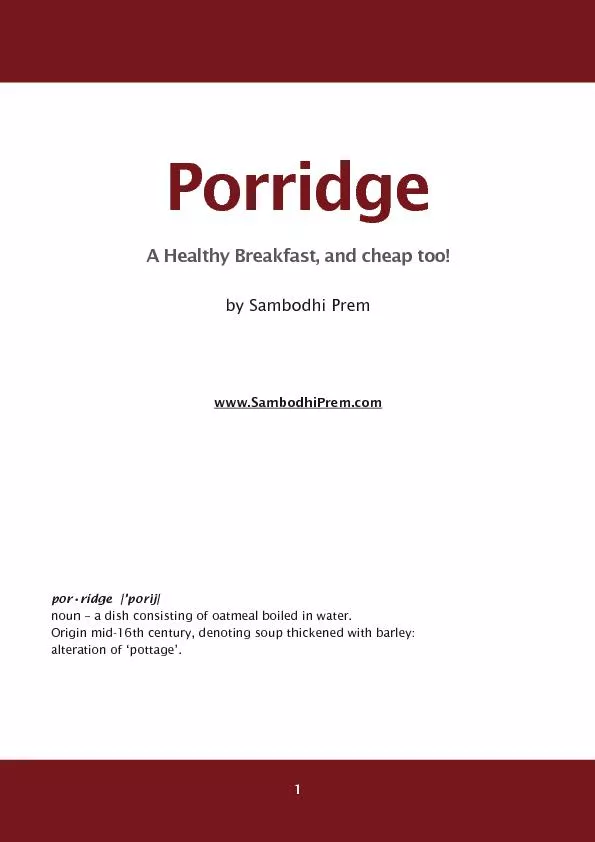 Porridge A Healthy Breakfast, and cheap too!