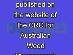This document was originally published on the website of the CRC for Australian Weed Management