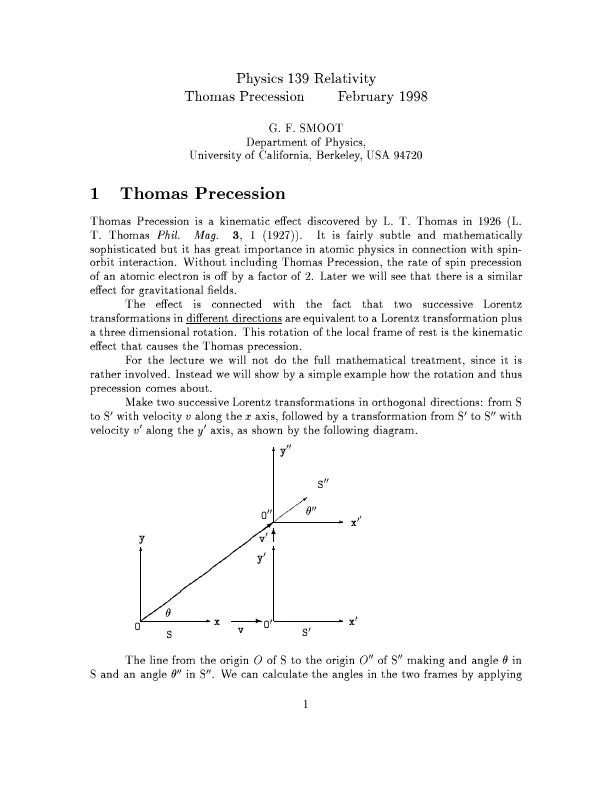 ysics139RelativitThomasPrecessionebruary1998G.F.SMOOTtofPhyofCaliforni