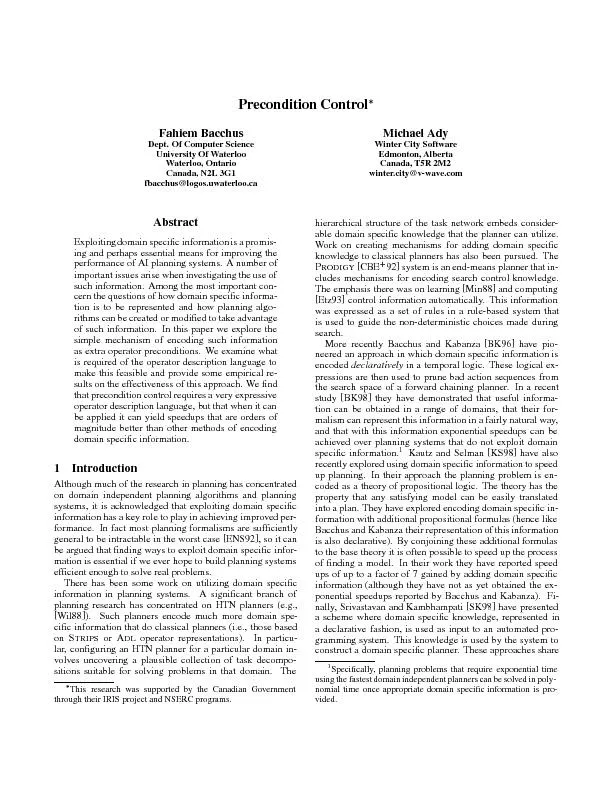 PreconditionControlFahiemBacchusDept.OfComputerScienceUniversityOfWate