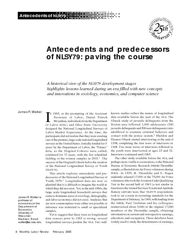 8   MonthlyLaborFebruary  2005Antecedents of  NLSY79In 1965, at the pr
