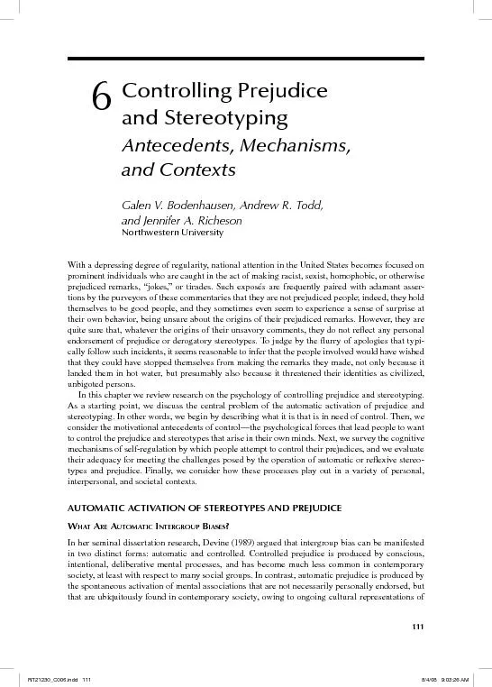 Controlling Prejudice and StereotypingAntecedents, Mechanisms, and Con