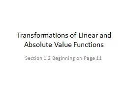 Transformations of Linear and Absolute Value Functions