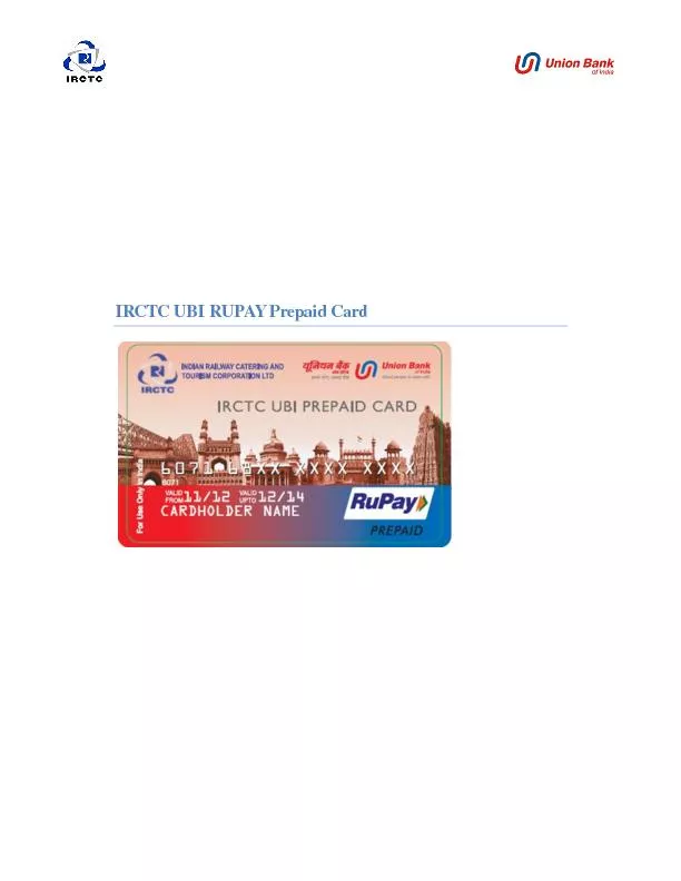 IRCTC UBI RUPAY Prepaid Card